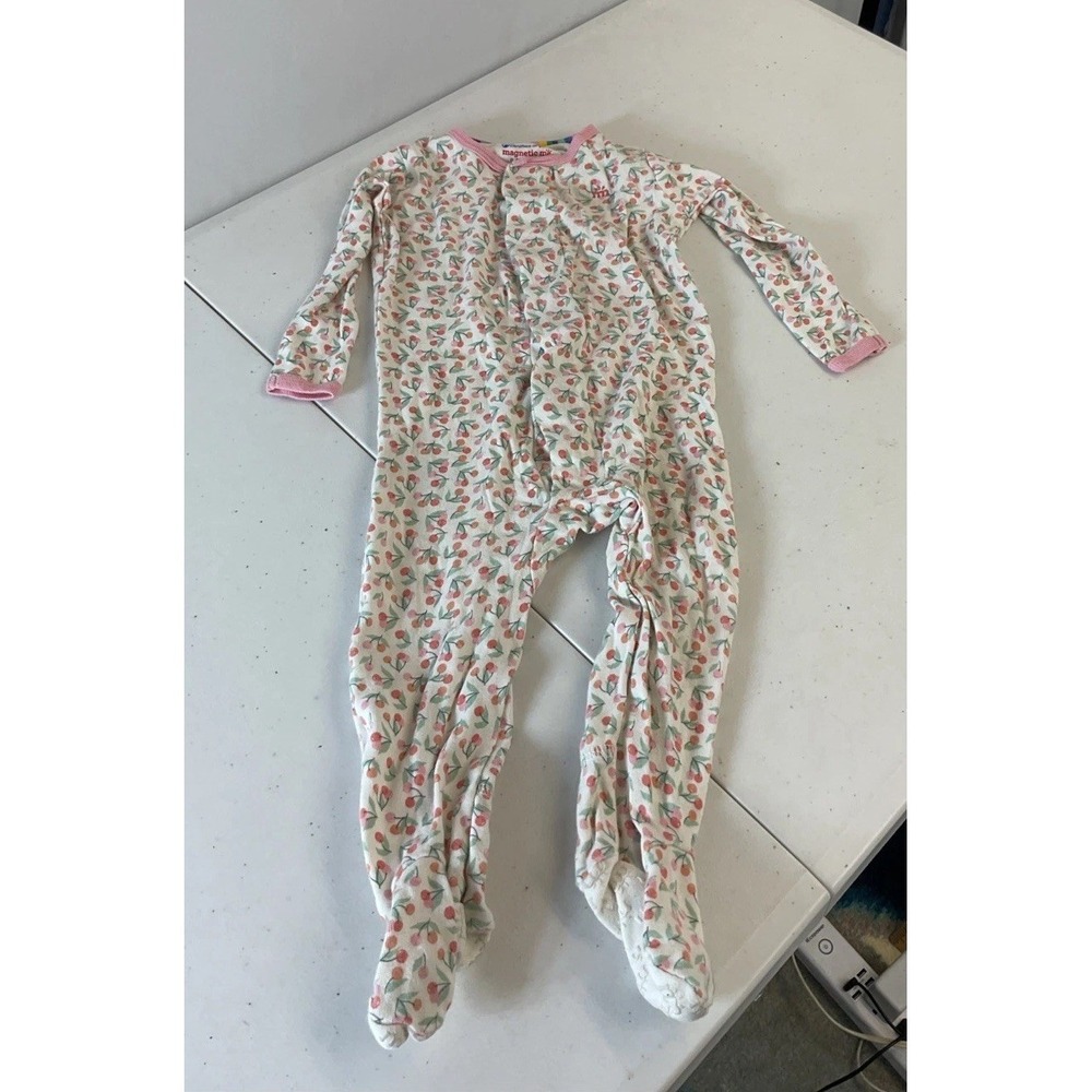 Magnetic Me 9-12 Months Sleeper Footie Pajamas Organic Cotton Pink Cherries